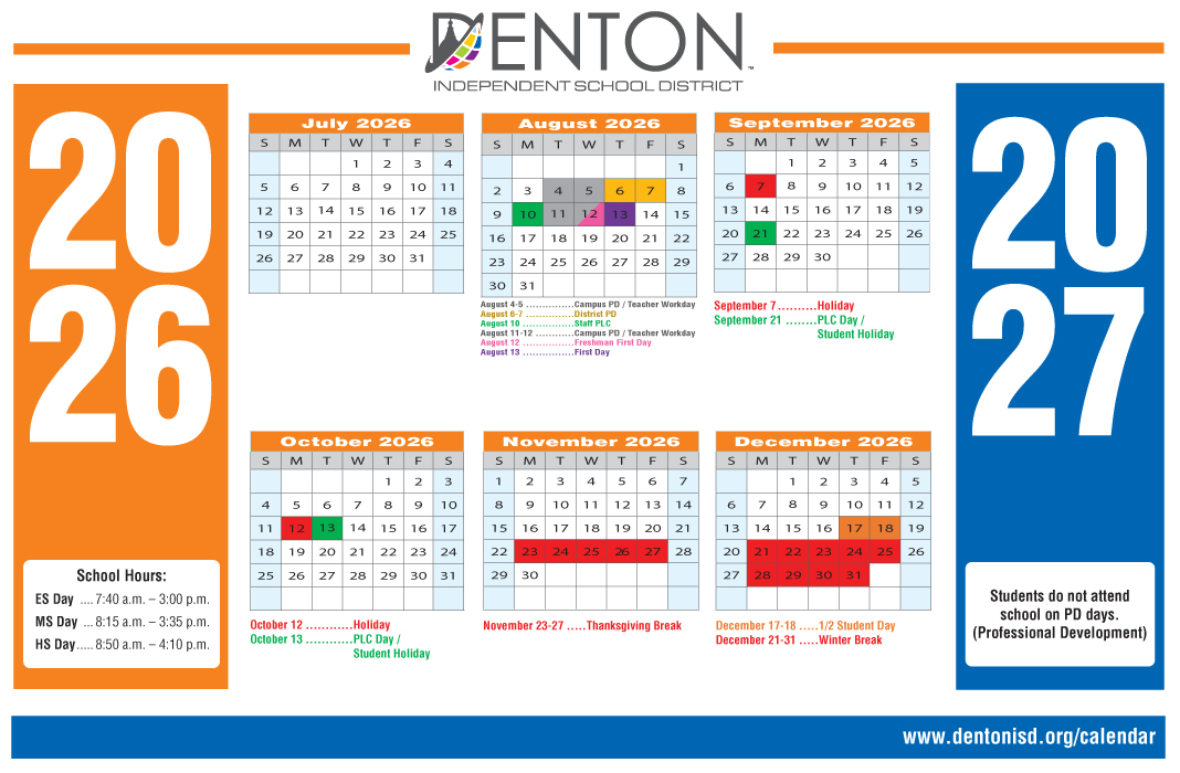 Denton ISD 2025 -2026 Calendar